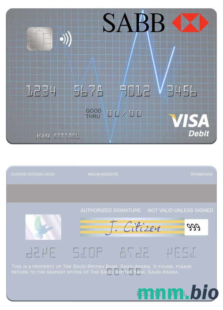 Saudi Arabia The Saudi British Bank visa debet karta przykład w formacie PSD